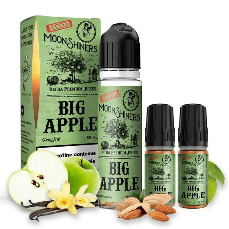 E-liquide Big Apple 50ml (+ 1 ou 2 Boosters de Nicotine) - Moonshiners